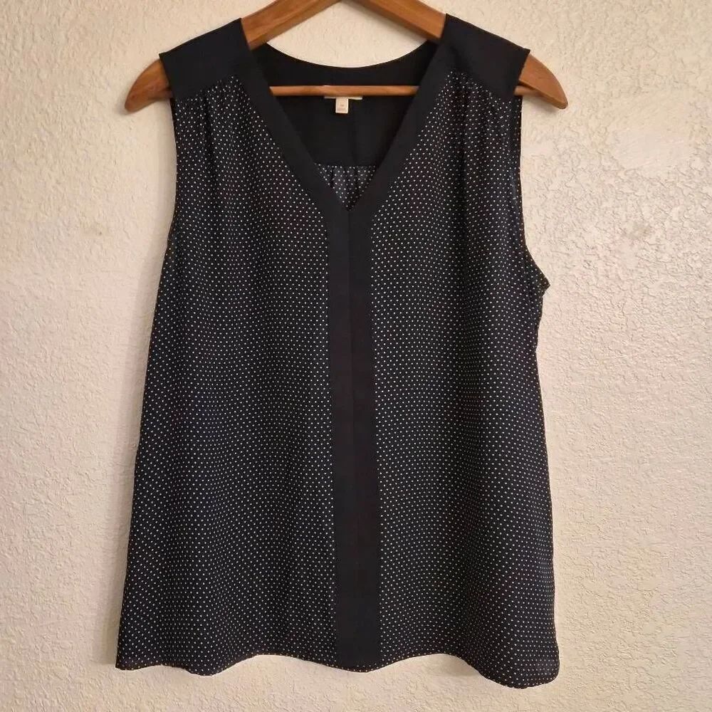 Talbots Navy Blue & white Polka-dot Flowy Flattering Tank Top: Coastal Casual